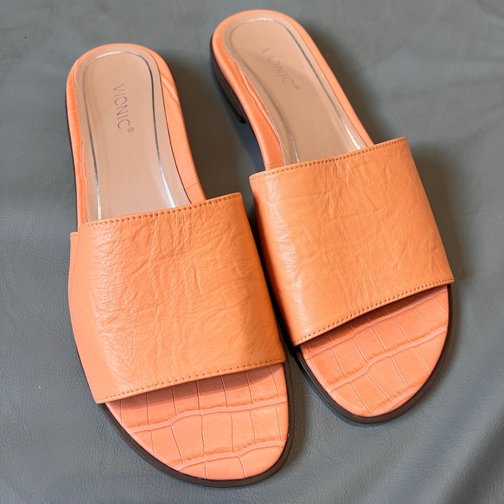 Vionic Demi Slide Sandals Orange Croco Embossed Women’s Size 8 NWOT